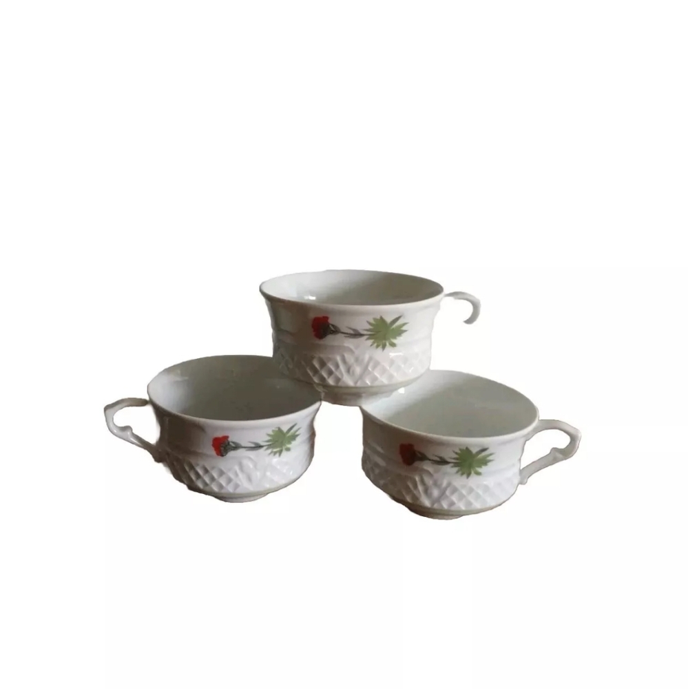 Louis Lourioux WILD FLOWER - 3 White Porcelain Tea Cups